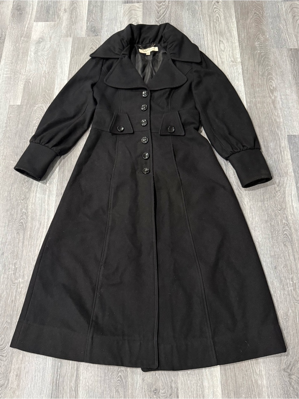 Laundry by Shelli Segal Black Wool Vintage Gothic Style Princess Maxi Coat Sz 10